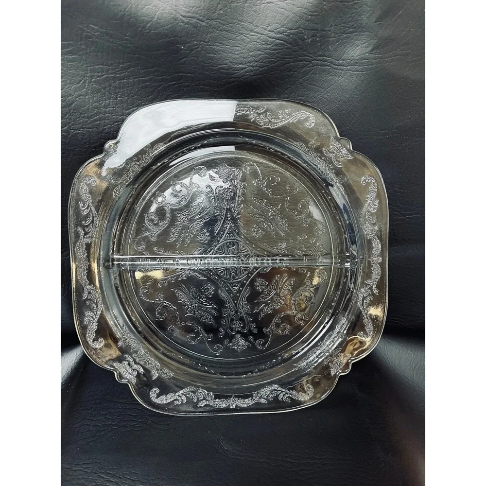 Indiana Glass Madrid Recollection Clear Divided Plate 10in Art Deco 30s Formal
